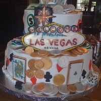 Grooms Cake This cake was made for a groomsman who was honeymooning in Vegas. All the pieces are edible and are made from white chocolate or fondant.