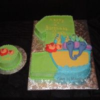 Noah's Arc Created for a 1st birthday, BC with fondant animals, and a matching smash cake.