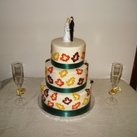 Fall Leaf Cake Done in all buttercream. Leaves were traced from a cookie cutter. I used a paintbrush dipped in water to feather the edges