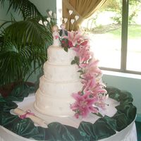 Kylie Each tier different flavour. All fondant with fresh flowers.