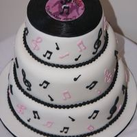 Music Wedding Cake All fondant, record insert is edible image. For 2 musicians.