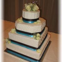 Wedding Cake This is my second wedding cake... and my biggest cake ever. I was nervous, but everyone loved it! Dark Brown and "Tiffany Blue"...