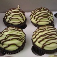 Mint Chocolate Cupcakes Chocolate cupcakes with mint buttercream and chocolate ganache drizzle (Sorry for the crappy cell phone picture!!)
