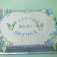 Baby Shower Cake For Friend Of The Family White cake with chocolate marshmallow filling, BC icing and fondant flowers and RI butterflies...cake was for the same person as my...