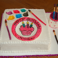 Crock-A-Doodle Birthday Cake I was asked by my sister to make my neice's bday cake and to keep it in the theme of painting since she was having the party at crock...