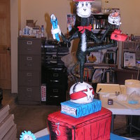 Cat In The Hat Baby Shower Cake The cat is a fondant sculpture on copper tubbing on white chocolate cakes with raspberry filling covered with fondant .