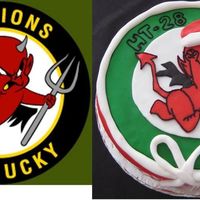 Squadron Christmas Party My husband's helicopter squadron had a party for the kids. The left pic is his patch from his flightsuit. Satin Ice fondant with...