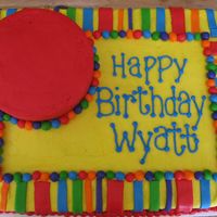 Primary Fun For an elephant/circus theme. Chocolate cake with buttercream icing and fonant stripes. The mom ordered an elephant topper to go on the big...