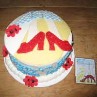 Somewhere Over The Rainbow Rainbow cake with buttercream and fondant accents.