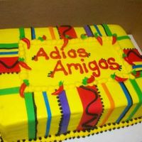 Adios Amigos A chocolate cake for a Mexican themed going away party. Buttercream with fondant stripes and chilies.