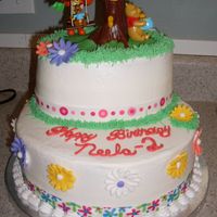 Pooh Bear This is my first attempt at a 2 tier cake and using ribbon. Bottom is 10'"Yellow Butterrich with Bavarian Creme filling. Top is...