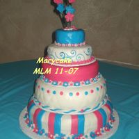 Pink & Blue My niece quinceanera dream cake. All fondant covered cake.