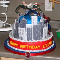 Spiderman This was for a little boy turning 5. He loves Spiderman. Buildings are color flow, everything else is bc. French vanilla cake with...