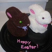 Bunnies Easter dessert for a family dinner. The brown bunny is chocolate and the White bunny is vanilla. Used the Wilton 3D pan