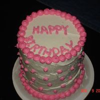 Mom's Personal Cake 3 Layed white cake w/butter cream almond frosting. I used 4" cake pan, and I believe a 3 or 4 point. I need more practice on frosting...