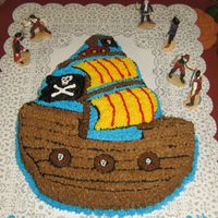 8Th B-Day I made this cake for 1 of my Grandson's birthday. It is the new wilton pirate ship pan.