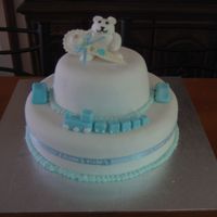 Baby Shower two teir, boy baby shower cake. MY first attempt at somthing two teir and I think I did well. I did it for my friends, baby shower..