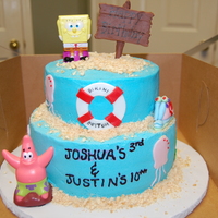 Sponge Bob Square Pants This one was made for a shared birthday. BC with fondant accents. Characters are store bought except for "Gary the Snail" which I...