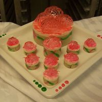 Mini Mousse Cakes these were for part of my final at school. very fun to make! the decoraion on top is sugar, and the sides of the cakes are almost biscuit...