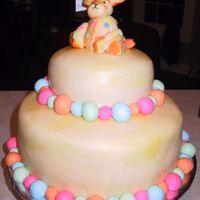 Giraffe Fondant Cake For Baby Shower This is my first fondant covered cake. I rolled the giraffe topper out of fondant several days before the shower to allow it to set-up. I...
