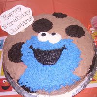 Cookie Monster This is a fun cake. I did it for my son's 2nd birthday. It is a 14" round cake. The fun thing is that it could work in ANY size....