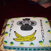 Monkey Head And Cross Banana's-"jolly Monkey" My Nephew wanted a monkey head and banana's like the Jolly Roger skull and crossbones. This is the FIRST cake picture that I have done...