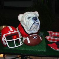 Georgia Bulldog Cake This was a joint effort between my sister(professional artist) and myself. The cake was made of 16 - 8 " round layers of red velvet...