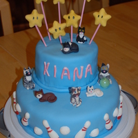 Cake For A 7 Year Old My daughter wanted a cake that had cats, Lumas (stars from Mario Super Galaxy) and bowling. This is what I came up with. Bowling pins,...