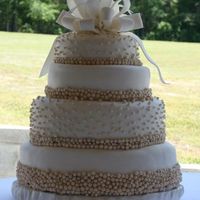 Pearls & Bow Lemon filled pound cake, mmf with gumpaste bow.