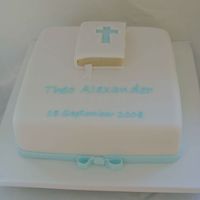 Christening Fruitcake with sugarpaste. RI piping.