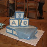 Blue Baby Shower Cake Yet another baby shower cake :) I used White Almond Sour Cream cake, the large bottom cake is layered with lemon and raspberry fillings and...