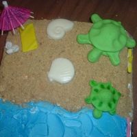 Ocean Cake This is my daughters b-day cake. She wanted just turtles, then I added the towel,shoes,umbrella & shells. She really liked it. Shells...