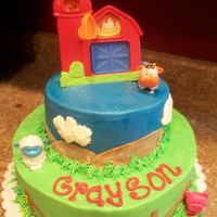 Farm Cake Inspiration came from CC, thanks gals! Bottom 10" is devils food, 6" top is yellow. Covered in buttercream, fondant accents and...