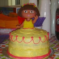 Princess Dora I made this cake for my nieces 2nd birthday, I borrowed her Dora swimming doll. I just used regular betty crocker frosting with food...
