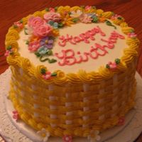 Birthday Cake With Flowers And Basketweave This is my favorite cake to make! I learned to do the basketweave in yellow and white from a picture I found in the cakecentral gallery....