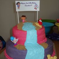 Dora Birthday Cake I wasn't sure of the pink and purple with the beach theme but that is what the mom wanted. Turned out pretty cute anyhow.