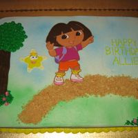 Dora Cake White cake and buttercream. Dora was my first attempt at color flow.