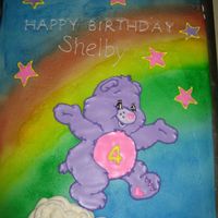 Carebear Cake Little girl was very specific on what she wanted - "pink and purple carebear with a number 4" - for her birthday. Carebear was...