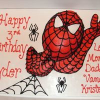 Spiderman Cake This was a 9X13 that I cut to shape. Got the idea from CC. The extended arm is BC icing pipe right onto the board. I put this all onto a 1/...