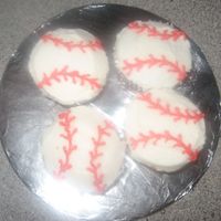 Baseballs! I made these cupcakes for my childs school carnival. I enjoy making cakes for the cake walk that I know the children would love to win.