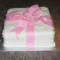 Present Cake Chocolate cake with raspberry filling & covered in fondant.