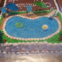 Graduation Pool Party This is two 13x9 cakes side by side, one chocolate, one white. It was a graduation pool party. I had the best time creating this cake!