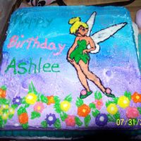 Tinker Bell I made this cake for my daughters 3rd birthday, it is a yellow cake with sprinkles in it, bc frosting and a bc transferr. Flower are bc too...