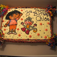 Dora And Boots Dora and Boots for a friends' little girls 3rd birthday. white cake with butter cream icing