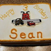 Cars Cake My son wanted his favorite scene from Cars on his cake. Figures it the scene with Frank chasing Mater and Lightning McQueen! This was a...