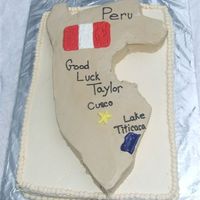 Peru My DH's neice is traveling to Peru for a month. My SIL asked me to make a cake shaped like Peru. Vanilla cake covered in BC.Thanks for...