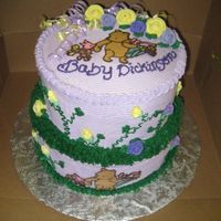 Winnie The Pooh Cake Winnie the Pooh baby shower cake. All buttercream with chocolate transfer.
