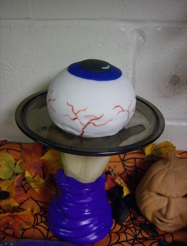 Eyeball Cake is made from the ball pan covered with fondant