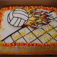 Volleyball Birthday Cake This is a qtr sheet double layer chocolate cake with chocolate mousse filling. The volleyball with flames was by request and is a FBCT. I...