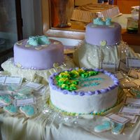 Chante's Baby Shower Top cake: pink champagne, middle: strawberry cake with chocolate ganache filling and bottom cake top layer was WASC bottom layer was lemon...